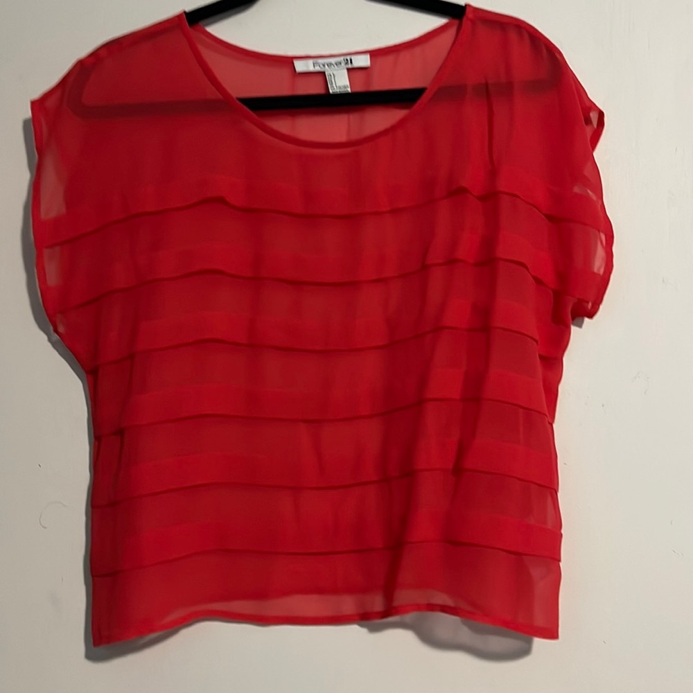 Forever 21 red sheer blouse